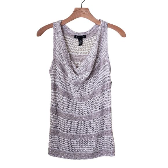 NWT INC International Concepts Sequin Sleeveless Knit Cowl Neck Top XS - Picture 2 of 10